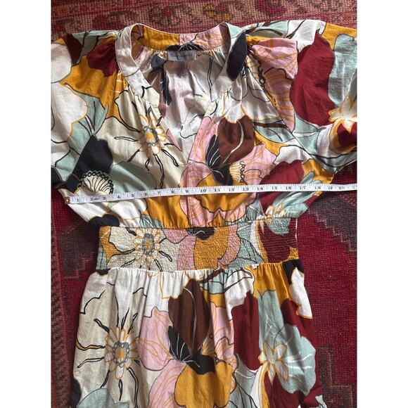 Anthropologie Conditions Apply Puff Sleeved Midi Dress Multicolor Floral 12 - Picture 5 of 7